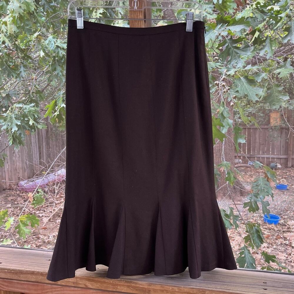Talbots Women's Brown Wool Trumpet Skirt Midi Length Size 2
